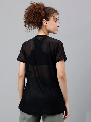 MKH Black Relaxed Fit Mesh T-Shirt Women Breathable Sportswear