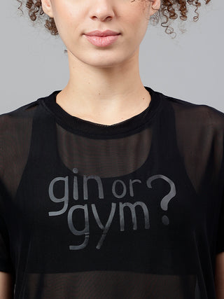 MKH Black Relaxed Fit Mesh T-Shirt Women Breathable Sportswear