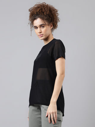 MKH Black Relaxed Fit Mesh T-Shirt Women Stylish Workout Layer