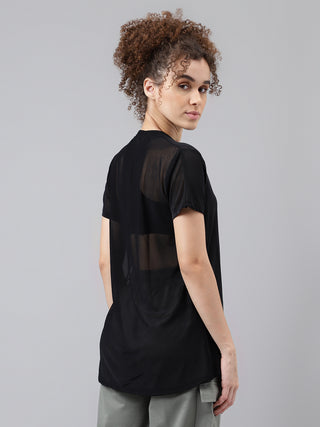 MKH Black Relaxed Fit Mesh T-Shirt Women Stylish Workout Layer
