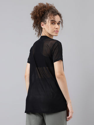 MKH Black Relaxed Fit Mesh T-Shirt Women Gym And Yoga Wear