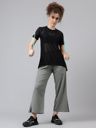 MKH Black Relaxed Fit Mesh T-Shirt Women Gym And Yoga Wear