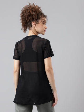 MKH Black Relaxed Fit Mesh Women Sporty Everyday T-Shirt