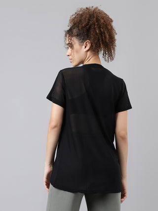 MKH Black Relaxed Fit Mesh T-Shirt Women Training Activewear Style