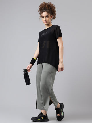 MKH Black Relaxed Fit Mesh T-Shirt Women Training Activewear Style