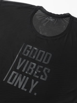 MKH Plus Size Black Mesh Activewear T-Shirt for Women