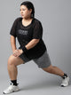 MKH Plus Size Black Mesh Activewear T-Shirt for Women