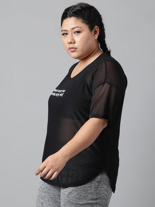 MKH Plus Size Sportswear Breathable Mesh Black Active T-Shirt