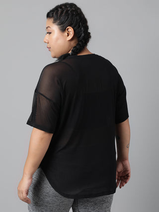 MKH Plus Size Sportswear Breathable Mesh Black Active T-Shirt