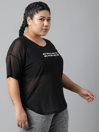 MKH Plus Size Sportswear Breathable Mesh Black Active T-Shirt