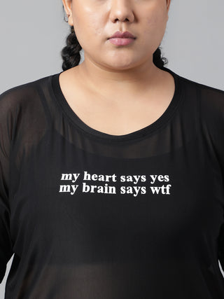 MKH Plus Size Sportswear Breathable Mesh Black Active T-Shirt
