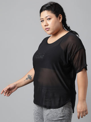 MKH Curve Friendly Black Mesh T-Shirt Plus Size Women Workout