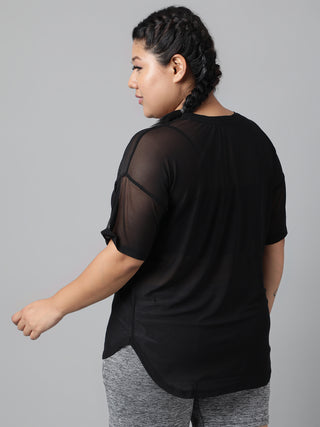 MKH Curve Friendly Black Mesh T-Shirt Plus Size Women Workout