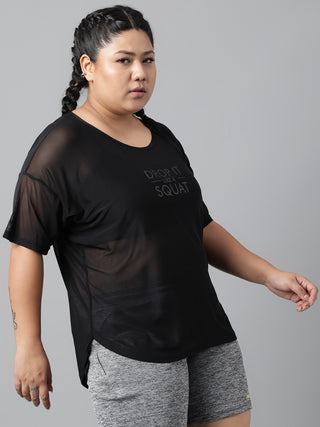 MKH Curve Friendly Black Mesh T-Shirt Plus Size Women Workout