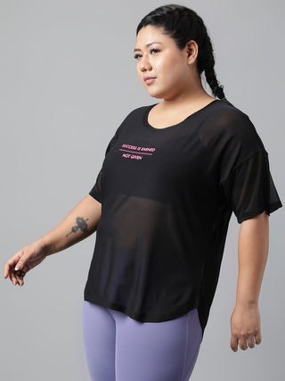 MKH Women Curve Athleisure Tee – Sheer Black Plus Size T-Shirt