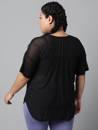 MKH Women Curve Athleisure Tee – Sheer Black Plus Size T-Shirt