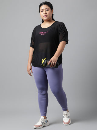 MKH Women Curve Athleisure Tee – Sheer Black Plus Size T-Shirt