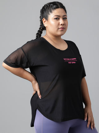 MKH Women Curve Athleisure Tee – Sheer Black Plus Size T-Shirt