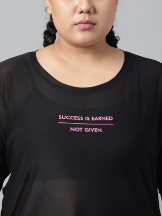 MKH Women Curve Athleisure Tee – Sheer Black Plus Size T-Shirt