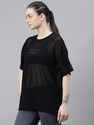 MKH Womens Black Oversized Mesh T-Shirt Lightweight Activewear