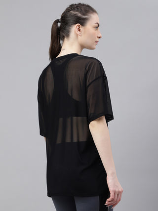 MKH Womens Black Oversized Mesh T-Shirt Lightweight Activewear