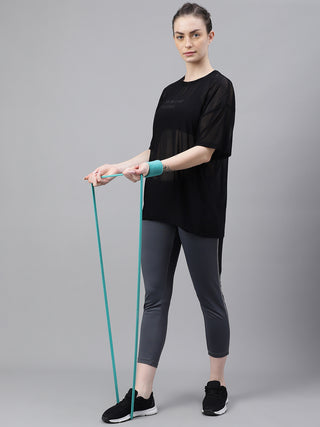 MKH Womens Black Oversized Mesh T-Shirt Lightweight Activewear