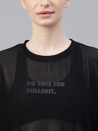 MKH Womens Black Oversized Mesh T-Shirt Lightweight Activewear