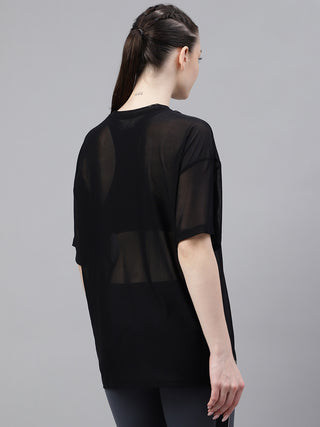MKH Black Oversized Mesh Womens Breathable Workout T-Shirt
