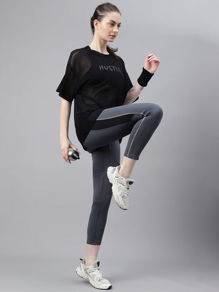 MKH Black Oversized Mesh Womens Breathable Workout T-Shirt