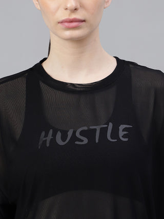 MKH Black Oversized Mesh Womens Breathable Workout T-Shirt