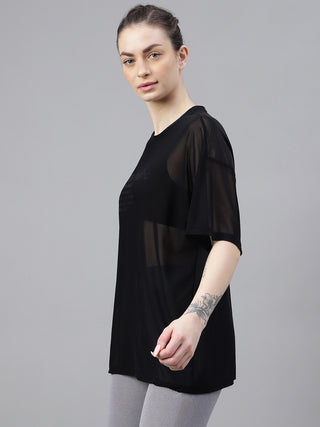 MKH Black Mesh T-Shirt Womens Oversized Sporty Gym Layer