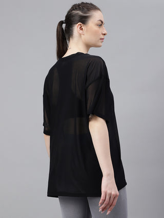 MKH Black Mesh T-Shirt Womens Oversized Sporty Gym Layer