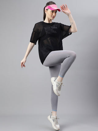 MKH Black Mesh T-Shirt Womens Oversized Sporty Gym Layer