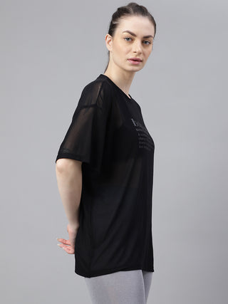MKH Black Mesh T-Shirt Womens Oversized Sporty Gym Layer