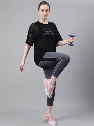 MKH Womens Black Mesh Lightweight Training T-Shirt