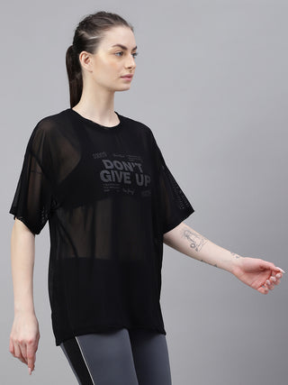 MKH Womens Black Mesh Lightweight Training T-Shirt