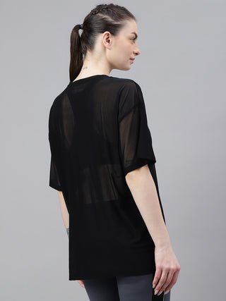 MKH Black Oversized Mesh T-Shirt Womens Streetwear Active Style