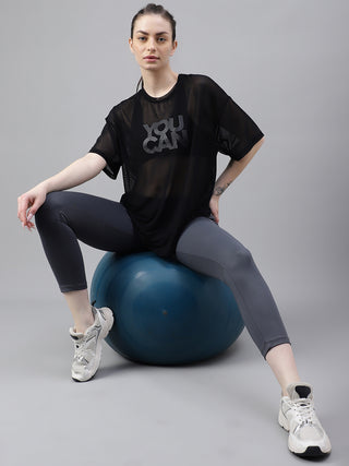 MKH Black Oversized Mesh T-Shirt Womens Streetwear Active Style