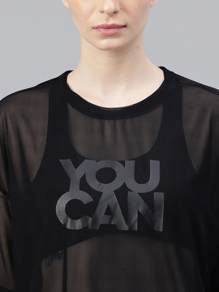 MKH Black Oversized Mesh T-Shirt Womens Streetwear Active Style