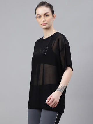 MKH Womens Black Flowy Mesh T-Shirt Breathable Everyday Comfort