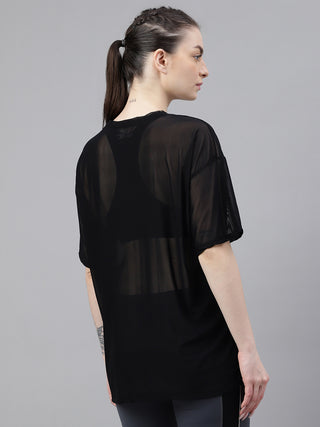 MKH Womens Black Flowy Mesh T-Shirt Breathable Everyday Comfort