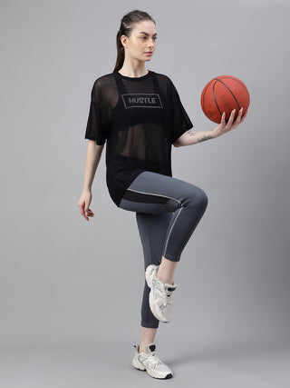 MKH Womens Black Flowy Mesh T-Shirt Breathable Everyday Comfort