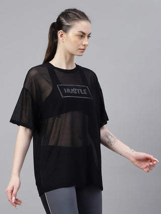 MKH Womens Black Flowy Mesh T-Shirt Breathable Everyday Comfort