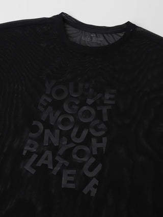 MKH Black Oversized Mesh T-Shirt Womens Casual Workout Layer