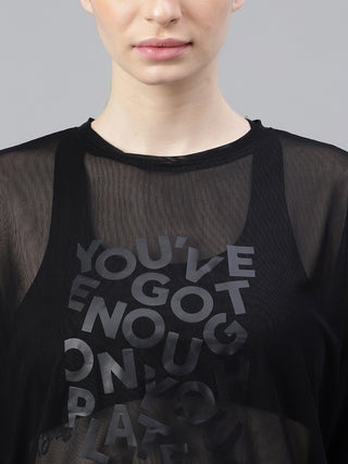 MKH Black Oversized Mesh T-Shirt Womens Casual Workout Layer