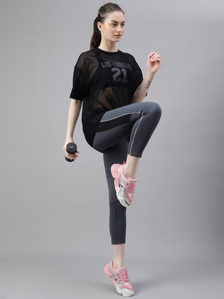 MKH Womens Black Lightweight Mesh T-Shirt Oversized Gym Wear