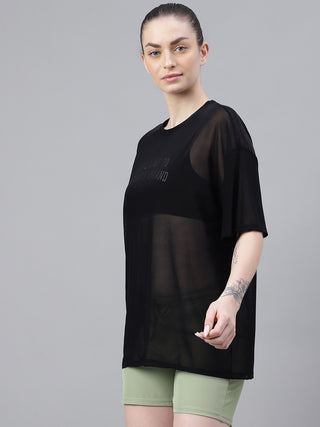 MKH Black Breathable Mesh T-Shirt Womens Oversized Activewear