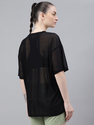 MKH Black Breathable Mesh T-Shirt Womens Oversized Activewear