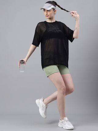 MKH Black Breathable Mesh T-Shirt Womens Oversized Activewear