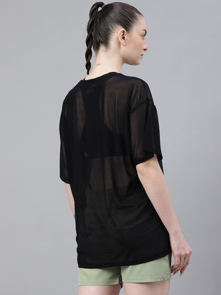 MKH Womens Black Mesh T-Shirt Oversized Workout Fit